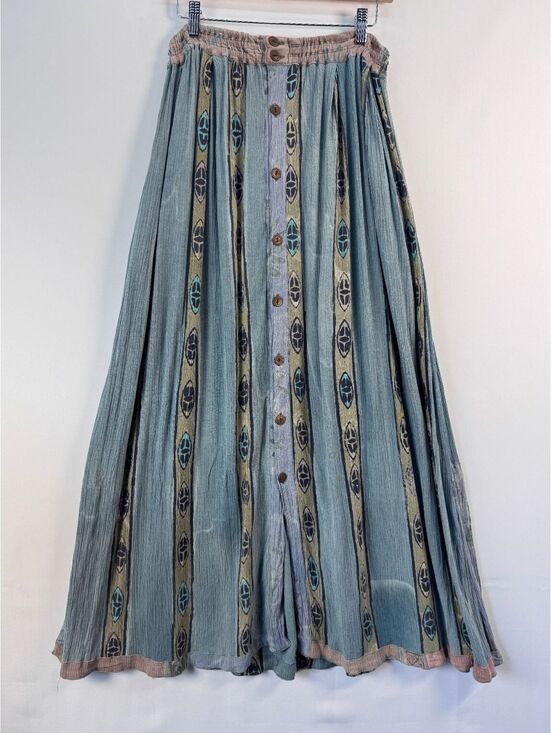 Dresses & Skirts - Vintage Kusnadi Crinkle Rayon Maxi Skirt Batik Art To Wear Boho Lagenlook Sz S